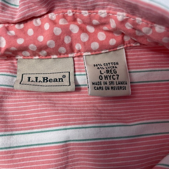 LL Bean Pink Green Stripe Woman’s Blouse Size L Large Short Half Sleeve - Picture 5 of 6